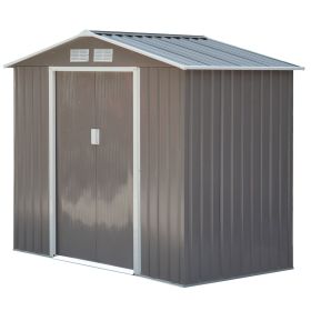 7' x 4' Garden Storage Shed Organizer, Outdoor Garden Utility Metal Storage Tool Shed for Patio Garden Yard, Gray/White