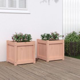 Garden Planter Set of 2 Natural wood Solid Douglas wood Large