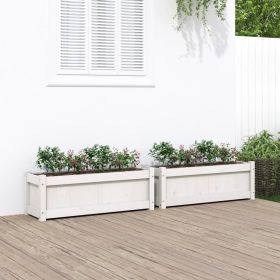Garden Planter Set of 2 White Solid pine wood Large
