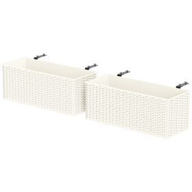 2 Pack 20 Inch Railing Flower Pots, Hanging Flower Pots with Hooks, Drainage Holes for Fence, Rattan Look, White